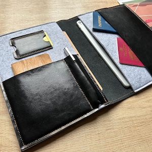 Leather Organizer Personalized Portfolio: Felt Tablet Case, A5 /B5 /A4 Folder School Supplies