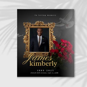 black obituary template Canva obituary template for men: Celebration of Life (8.5x11" Bifold) LB8#