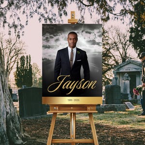 Plantilla de letrero funerario para hombres Cartel funerario Celebración de la vida Letrero de bienvenida funeraria Letrero conmemorativo En memoria de un ser querido lienzo FS7#