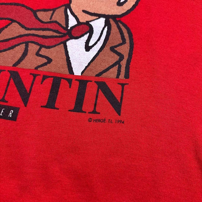 Felpa vintage anni '90 TINTIN Reporter 1994, colore rosso, taglia S da uomo. immagine 4