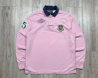 Vintage 90s Polo Ralph Lauren Rugby Long Sleeve RL Golf Club Pink Mens Size L