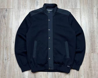 Giacca bomber Saint James in lana con zip intera, blu navy, taglia L da uomo.
