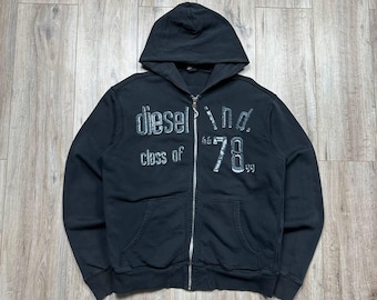 Diesel Vintage 90s Y2K Full Zip Hoodie Black Mens Size L