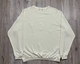Felpa vintage anni '90 Yves Saint Laurent YSL: grande logo beige, oversize XL-XXL da uomo