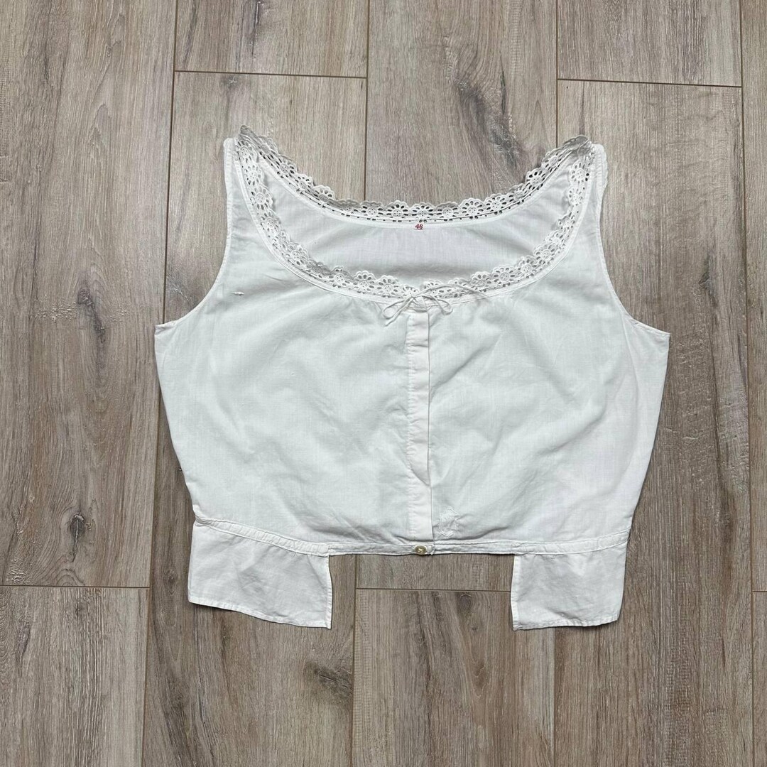 Antique 1900s Edwardian Victorian Corset Cover Cotton Lace