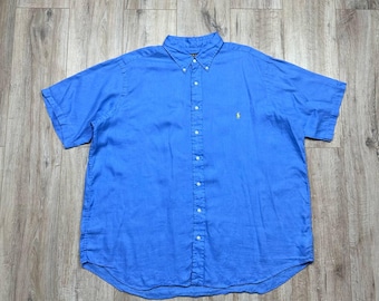 ポロ ラルフローレン リネンシャツ 半袖 ボタンアップ ブルー メンズ サイズ 2XL ビッグトール