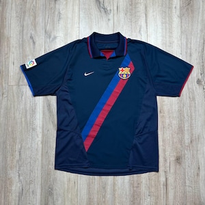 Nike FC Barcelona 2002-2004 Away Football Soccer Jersey Shirt Blue Mens Size L