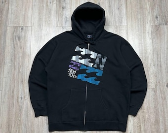 Billabong Vintage 00s Y2K Full Zip Hoodie Black Mens Size XL