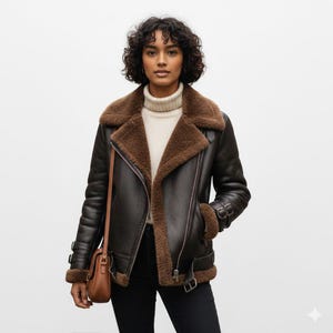 Chaqueta de aviador de piel de oveja auténtica - Chaqueta bomber de cuero artesanal