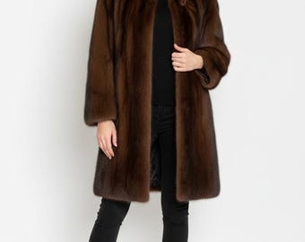 Vintage Dark Brown Mink Fur Coat | Mid-Length Luxury Winter Outerwear