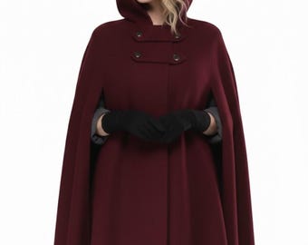 フード付きウールケープコート、フード付き冬用マント - Etsy 日本