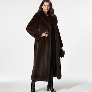 Women’s Dark Brown Long Mink Fur Coat – Luxury Winter Outerwear