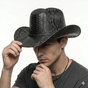 Python Snakeskin embossed Cowboy Hat for Men – Genuine Black Exotic Leather Western Style
