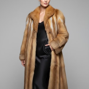 Abrigo largo de piel de zorro auténtica para mujer: moda invernal de lujo