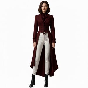 Victorian Tailcoat for Women | Regency Long Burgundy Coat | Historical Gothic Costume Wear