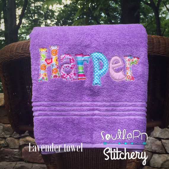 Applique Name Towel Girls Personalized Bath Towel Great Girls Etsy