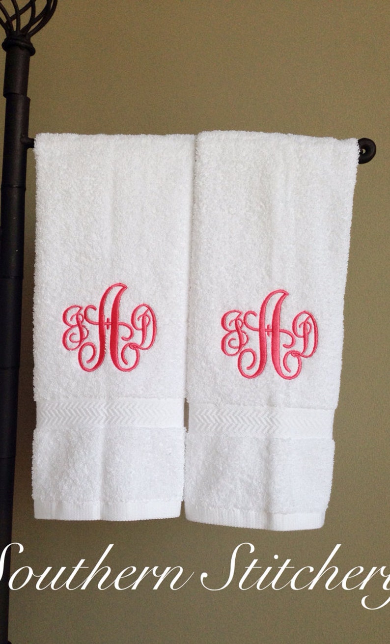 Monogram Hand Towels Set of 2 Initial Personalized Any Color Etsy