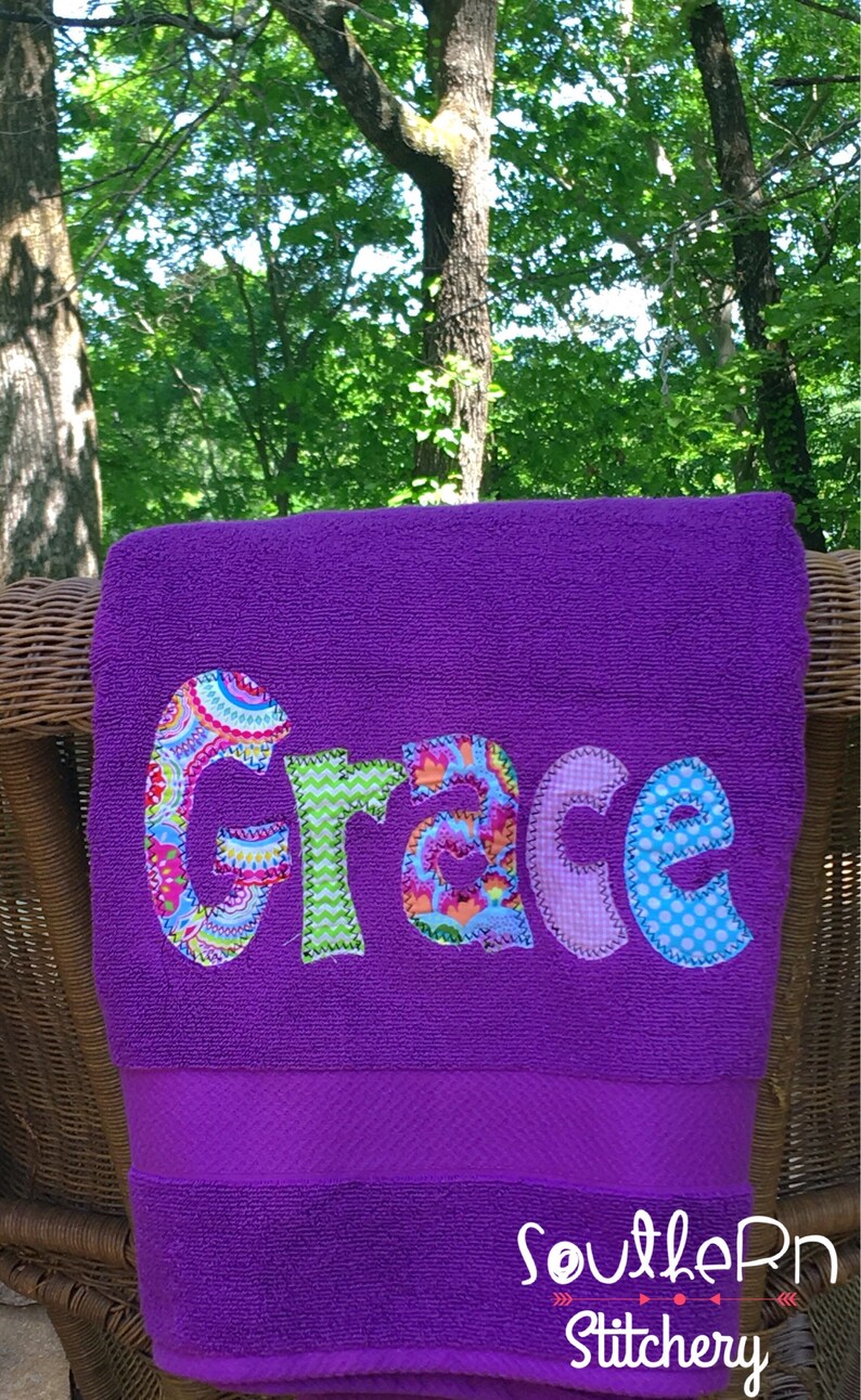 Applique Name Towel Girls Personalized Bath Towel Great Girls Etsy