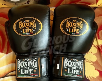 Guanti da boxe No Boxing No Life / Guanti da boxe da allenamento in pelle NBNL da 8 a 18 once, neri