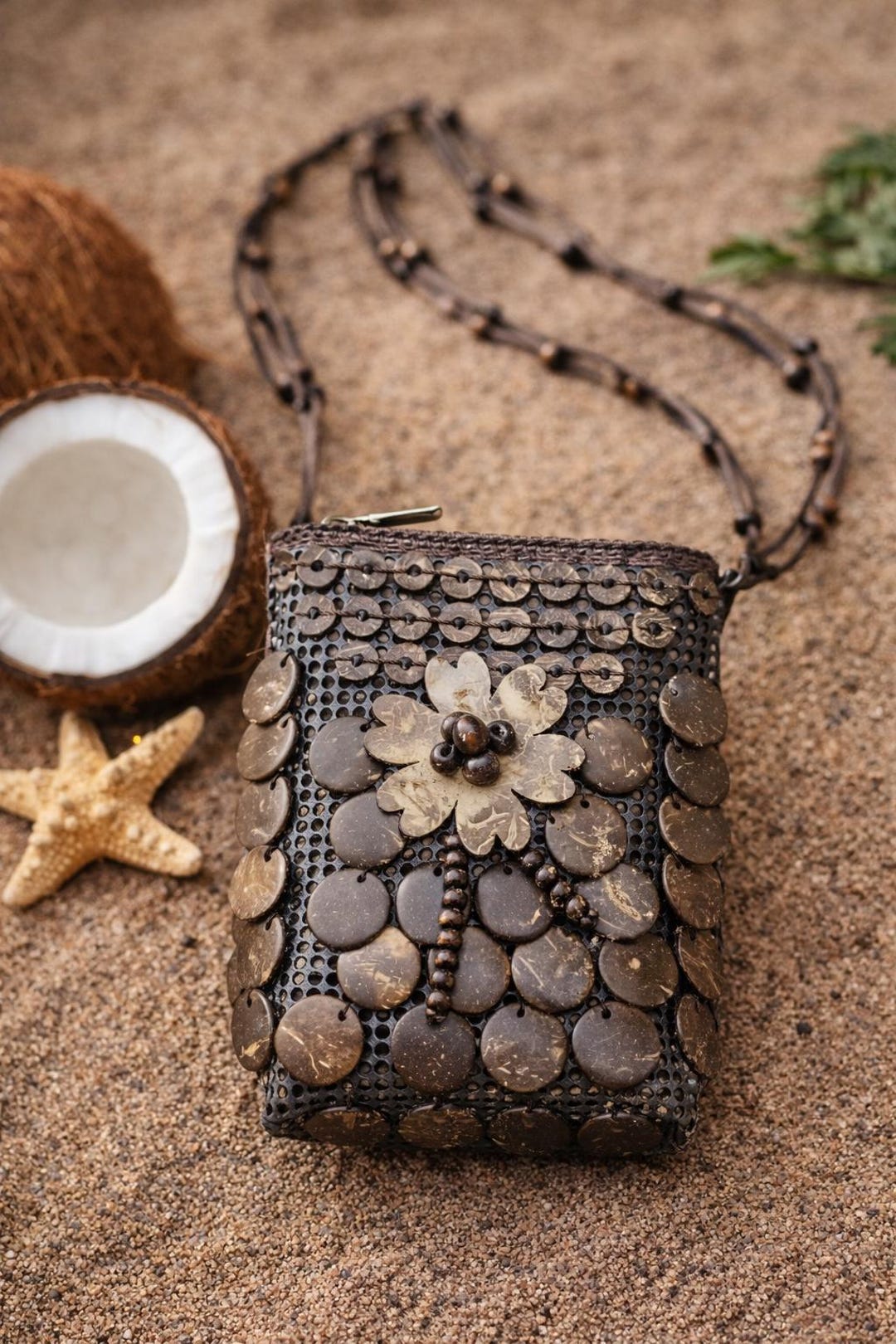 Handmade Coconut Shell Mini Bag – Boho Crossbody, Natural Eco Purse ...