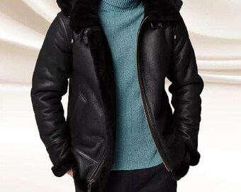 Men’s Black Shearling B3 Bomber Jacket | Genuine Sheepskin Leather
