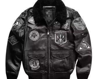 Men's Avirex Black Cowhide Leather Bomber Jacket | American Flight Aviator Coat