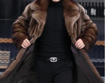 Men's Luxury Faux Mink Fur Long Overcoat - Winter Warm Parka