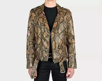 Python Print Leather Biker Jacket | Handmade Italian Outerwear