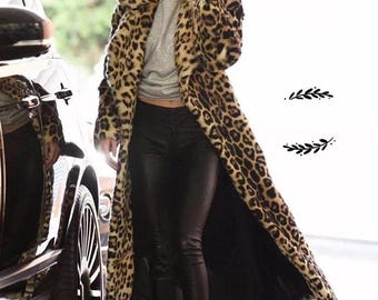 Abrigo largo de piel sintética con estampado de leopardo – Moda de invierno para mujer