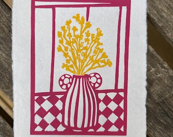 Hand Printed - Yellow/Pink Charleston #2: Lino