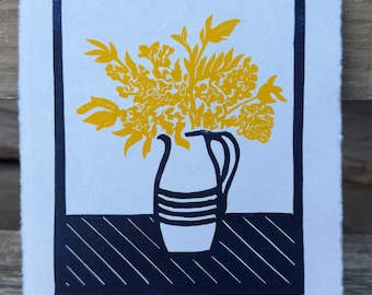 Hand Printed - Yellow/Blue Charleston #1: Lino
