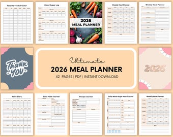 2026 Digital Food Journal | Calorie, Water & Macro Tracker | Fitness Nutrition Planner Printable PDF