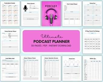 Podcast-Planer Printable | 35-seitige Folge Organizer für Content Ersteller | Digitaler Download PDF