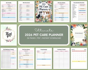 Planificador digital para mascotas / Registro de salud veterinaria / Registro de cuidados imprimible (PDF PNG)