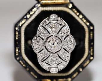 Art Deco Filigree Engagement Ring | Solid 14K White Gold Geometric Cluster Diamond Ring | Vintage Oval Cocktail Ring | Heirloom Gift