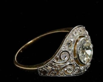 Edwardian Boat Ring, Vintage Diamond Cluster Filigree Statement Ring, 14K White Gold Marquise Antique Wedding Band, Anniversary Gift