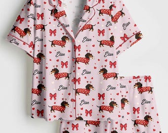 Pijama de satén para perro salchicha de San Valentín, pijama familiar, pijama de animales, pijama para parejas amantes de las mascotas.
