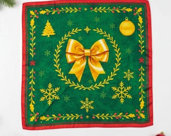 Estuche cuadrado navideño verde y dorado con bufanda, paquete de 4 opciones: bufanda navideña de seda fina y bufanda navideña de regalo en caja de regalo premium