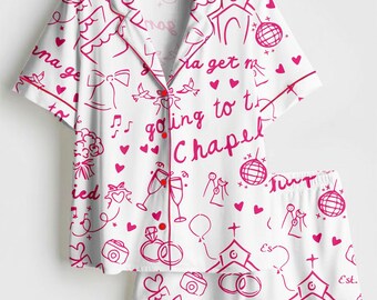 Pijama de satén "Going To the Chapel", pijama "Gonna Get Married" (Me voy a casar), pijama de manga corta con estampado artístico para despedida de soltera/novia, regalo de camiseta navideña