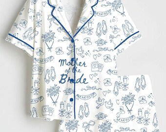 Pijama para madre de la novia, para ir a la capilla, preparándose para la fiesta de bodas, pijama de satén, pijama de novia, regalo para despedida de soltera.