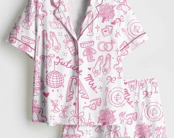 Women’s Future Mrs Satin Pajama Set, Engagement Wedding Wifey Short Sleeve PJs, Bridal Anniversary Sleepwear, Gift for Bride