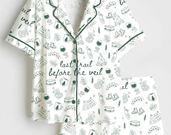 Conjunto de pijama de satén para despedida de soltera, ideal para el último sendero antes del velo, ideal para senderismo en la montaña, ideal para la fiesta nupcial.