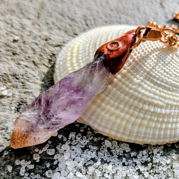 Super Seven Crystal Pendant/ Natural Melody Stone Necklace/ Handmade Copper Clay & Resin Artisan Jewellery/ 8