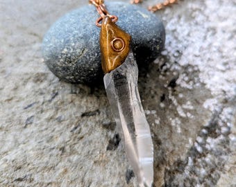 Lemurian Seed Quartz Pendant/ Handmade Crystal Necklace/ Copper, Clay & Resin Artisan Jewellery/ 7