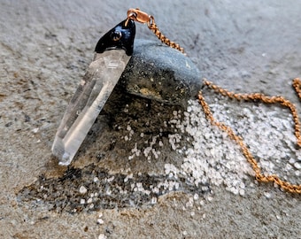 Lemurian Seed Quartz Pendant/ Handmade Crystal Necklace/ Copper, Clay & Resin Artisan Jewellery/ 3