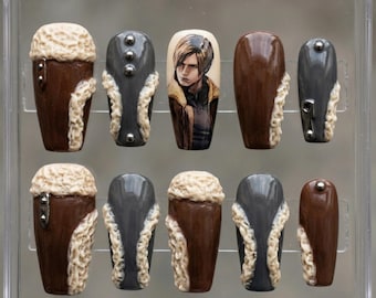 Leon S Kennedy Press On Nails | Hand Painted Resident Evil Cosplay Gamer Nails