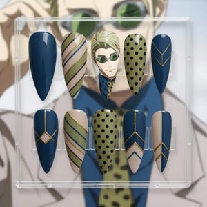 Nanami Kento Press On Nails | Jujutsu Kaisen Anime, Geometric Stiletto
