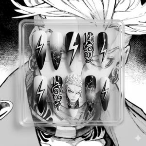 Gachiakuta Press On Nails | Black & White Manga Art, Stiletto Shape