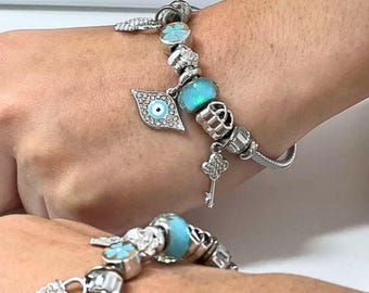 ステンレススチール製イーブルアイチャームバングルブレスレット、保護と幸運のジュエリーギフト、ボヘミアンナザールアミュレット、ステンレススチール