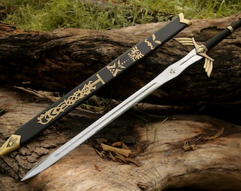 Handmade legend of Zelda Replica sword : Black and gold carbon steel